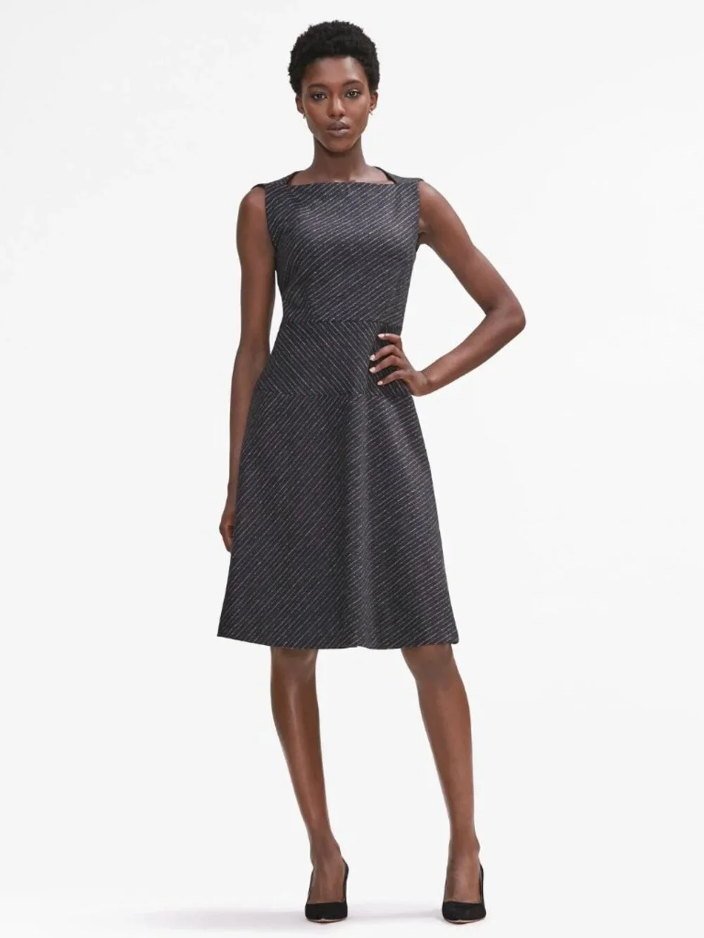 New! M.M.LaFleur The Cindy Dress in Charcoal Grey Etch Pinstripe Women's Size 12